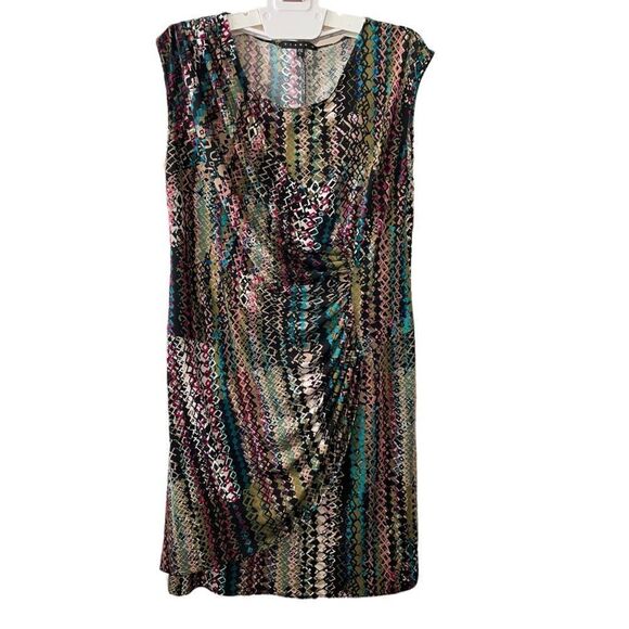 622 - GEOMETRIC MULTI COLOR DRESS WITH RUCHED WAIST - Picture 3 of 7